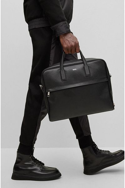 BOSS Schwarze Leder-Umhängetasche für Herren – für den täglichen Gebrauch, mit Markenlogo, 50483563-001