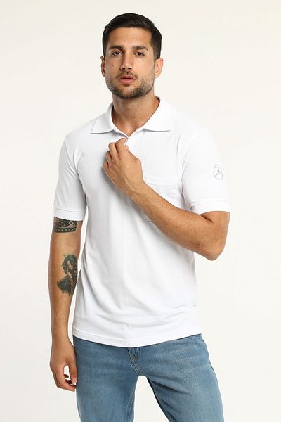 Uniprom Men's Polo Neck T-Shirt with Mercedes Logo 100% Cotton White