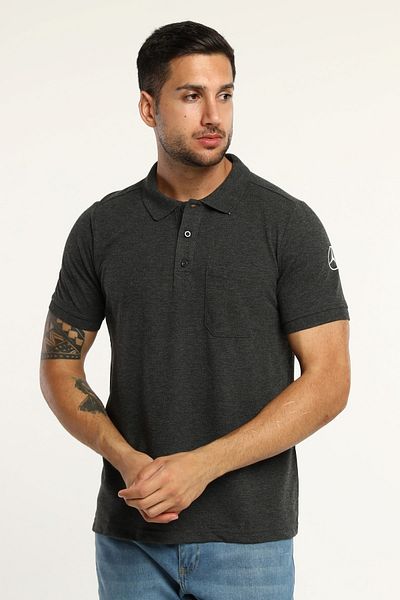 Uniprom Men's Polo Neck T-Shirt with Mercedes Logo 100% Cotton Anthracite Melange