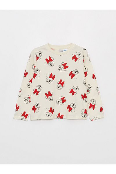 LC Waikiki Dievčenské tričko s dlhým rukávom Minnie Mouse s potlačou Crew Neck