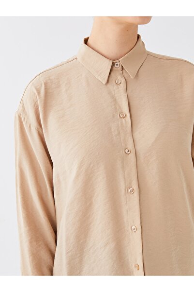 LC Waikiki Oversize Women's Tunic - Shirt Collar, Solid, Long Sleeve