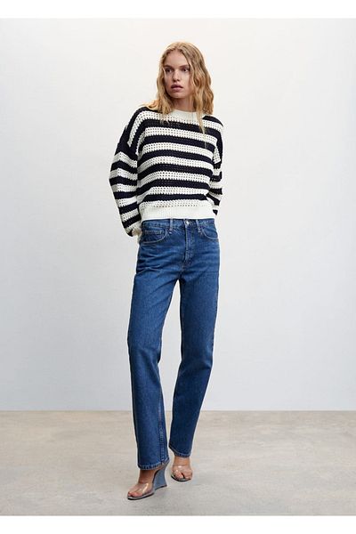 MANGO Woman Pulover tricotat perforat cu dungi