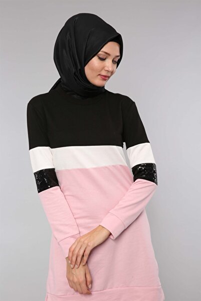 moda periy kadın modest rahat Eşofman takımı Pul Payet Detaylı 2 iplik tunik pantolon tesettür ikili Takım