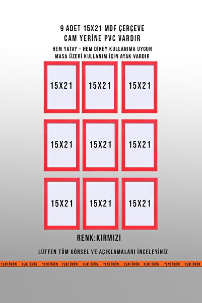 yhfoto 9 KOMADA CRVENIH OKVIRA 15X21 - OKVIR A5 - MDF OKVIRI U BOJI