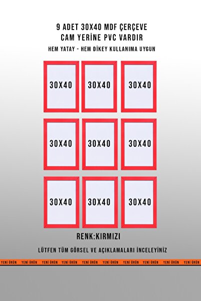 yhfoto 9 KOMADA CRVENIH OKVIRA 30X40 - OKVIR A4 - MDF OKVIRI U BOJI