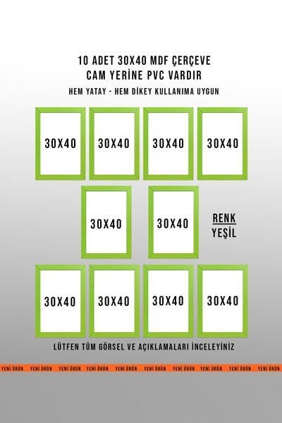 yhfoto 10 KOMADA ZELENOG OKVIRA 30X40 - OKVIR A4 - MDF OKVIRI U BOJI