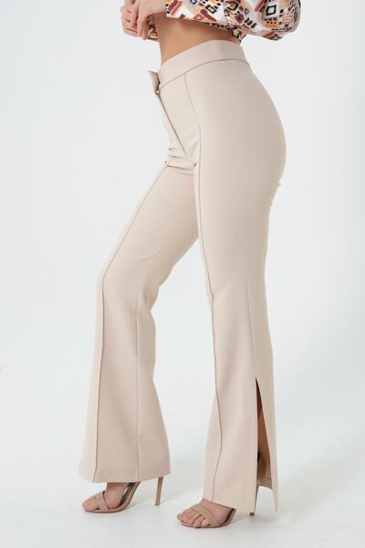 Lafaba Women's Beige Side Slit Trousers