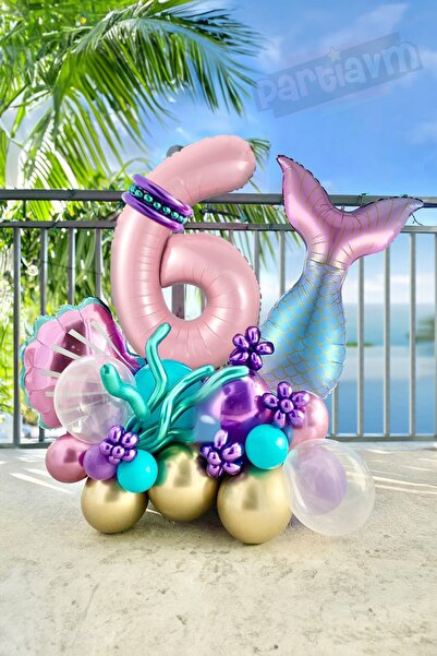 PARTİAVM Deniz Kızı Balon Buketi Pembe Rakam Balon