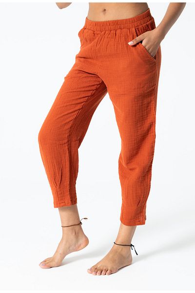 RUBYSTARS Tile Waist Elastic Muslin Leg Pleated Relaxed Cut Trousers