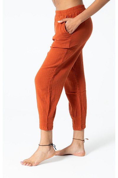 RUBYSTARS Tile Waist Elastic Muslin Leg Pleated Relaxed Cut Trousers