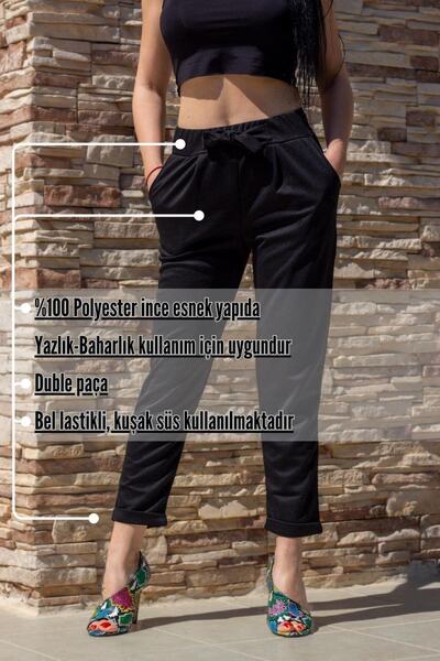 Azıcık Akıllı Γυναικείο μαύρο ψηλόμεσο διπλό πόδι ελαστικό παντελόνι καρότο 23kpnthavc