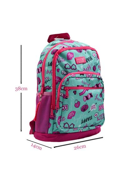 MUGGLE 3 Compartment Love School Backpack Turquoise MU-0303