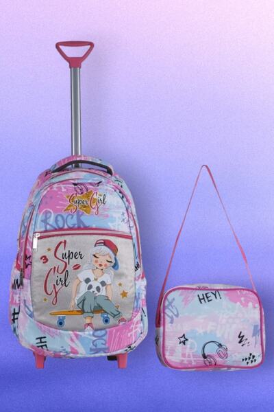 Uniquerrs Σετ 2 τεμαχίων σχολικής τσάντας για κορίτσια με σχέδια Super Girl κ...