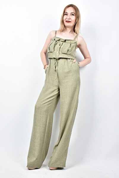 moda caddesi Lace-up Waist Strap Button Detailed Jumpsuit