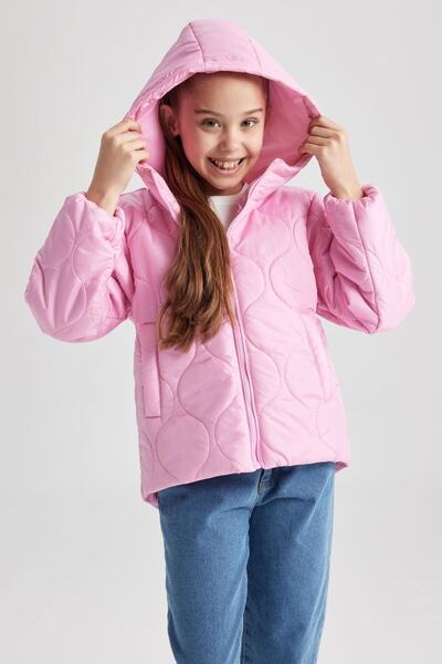 DeFacto Girl's Quilted Hooded Puffer Coat