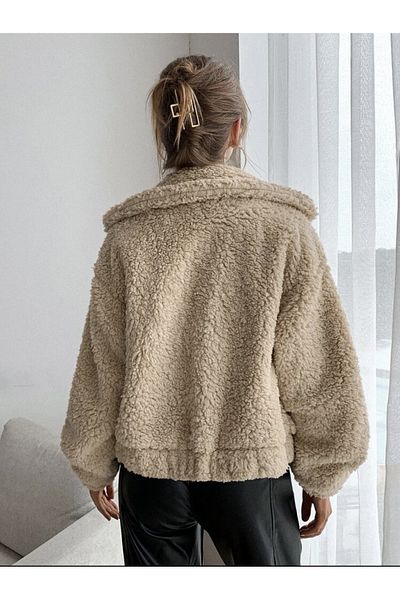 MOONBULL Übergroßes Plüsch-Sweatshirt mit Reißverschluss für Damen