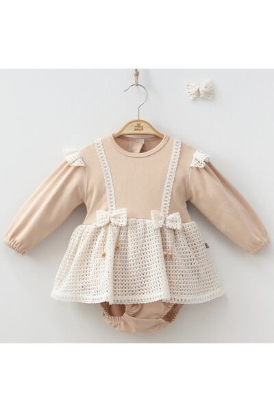 Mono Kids Kız Bebek Saç Tokalı Dantel Etekli Alttan Çıtçıtlı Romper