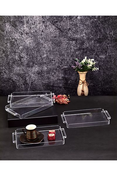 ASlife Home Acrylic Presentation Tray with 4 Handles Decorative Tray