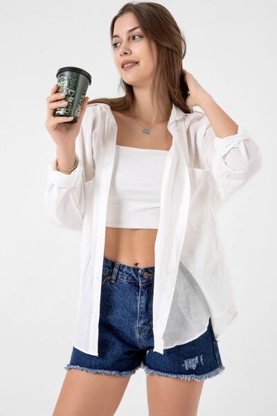 bb butik basic Cămașă oversize de in pentru femei Bbk0055