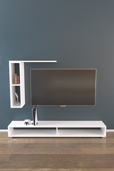 Hediyeler Kapında Beyaz 180 cm Dekoratif Raflı Tv Ünitesi Seti