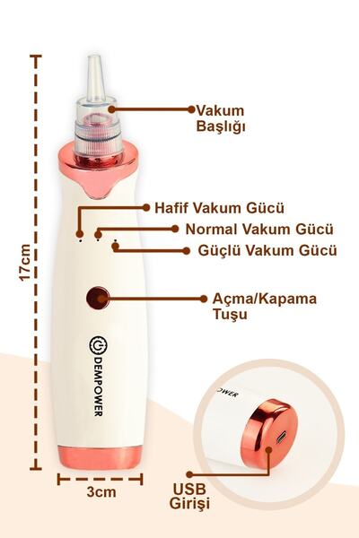 DEMPOWER 5 Başlıklı Cilt Temizleme Vakum Aleti Multifunctional Cleaning Instrument Kırmızı-beyaz Detaylı