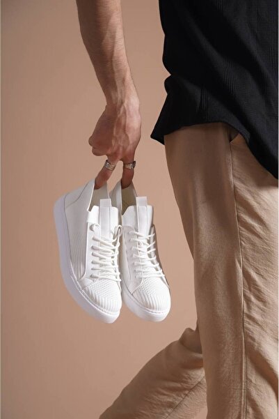 BZ Moda B112 BT Laced Orthopedic Sole Knitwear Men's Sneaker Shoes White