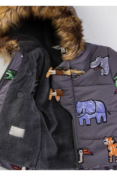 Midimod Gold 1-5 Years Thick Inside Fleece Coat Animal Patterned Boys' Coat
