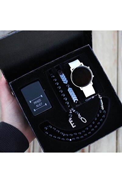 wesscollection Su Geçirmez Erkek Kol Saati Çakmak Tesbih ve Bileklik Seti