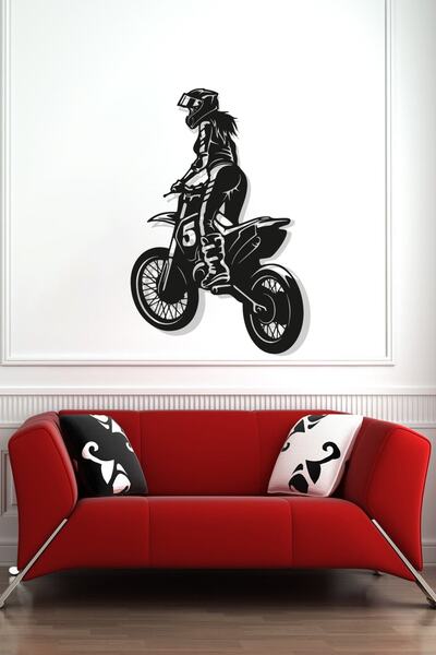 NED MDF LAZER DEKARASYON MOTORCU KADIN DEKORATİF TABLO (65*45CM) AHŞAP MDF LA...