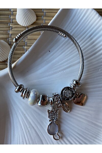 Royal Jewels Cat Charm Style Steel Bracelet