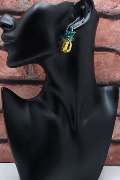 Esra Pamir Sarı Ve Yeşil Renk Ananas Abiye Küpe