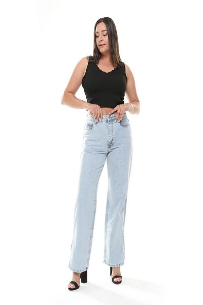xlargebutik PLUS SIZE WOMEN'S CLOTHING SIDE SLIPPED JEANS PANTS ICE BLUE