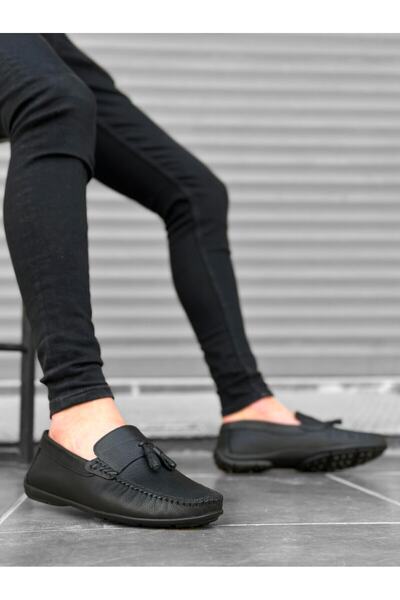 BOA BA0306 İçi Dışı Hakiki Deri Püsküllü Siyah Klasik Erkek Corcik Ayakkabısı
