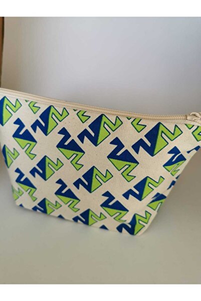 Ham Bez Clutch Çanta Lacivert Yeşil Desenli