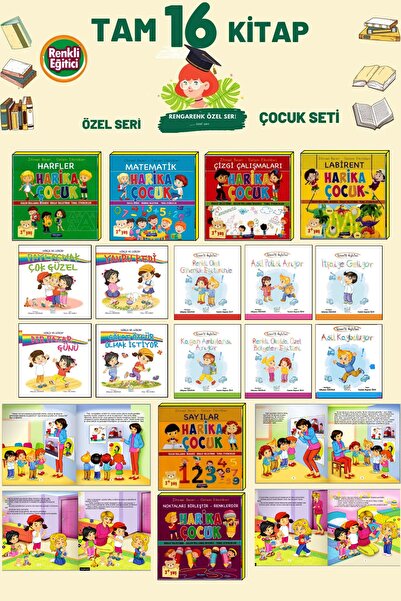 GÖNÜL YAYINCILIK Çok Sevimli Eğlenceli Rengarenk Tam 16 Kitap Anaokulu ve 1.s...