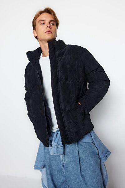 Trendyol Collection Manšestrová bunda se stojáčkem, modrošedá, Regular Fit TMNAW22MO0182