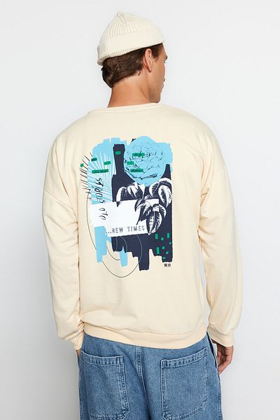 Trendyol Collection Μπεζ μπλούζα με λαιμόκοψη βαμβακερή υπερμεγέθη - TMNAW22SW0642