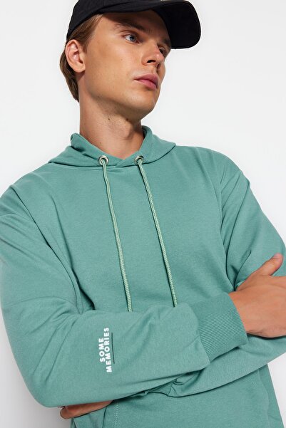 Trendyol Collection Суитшърт с дълъг ръкав, качулка и широк разкроен гръб в ментово сиво TMNAW23SW00018