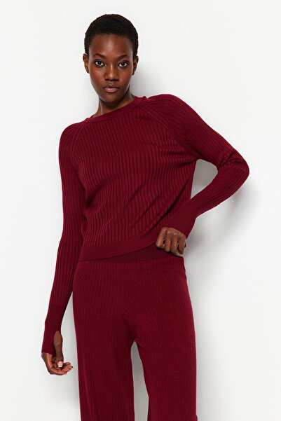 Trendyol Collection Claret Red kötöttáru felső és alsó szett - orr részletes TWOAW24AU00032