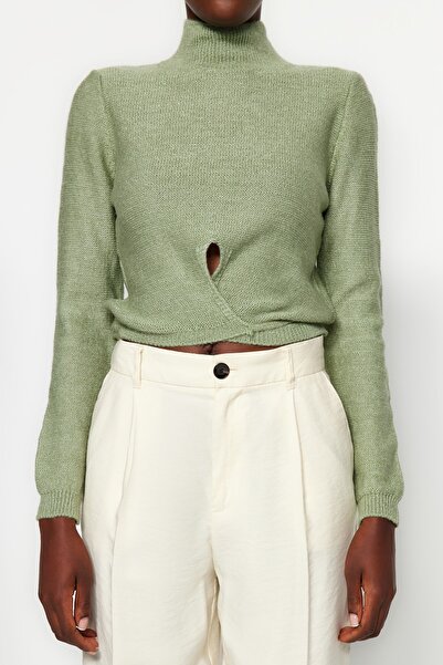 Trendyol Collection Tyrkysová třpytivá kravata Detailní pletený svetr TWOAW24KZ00956