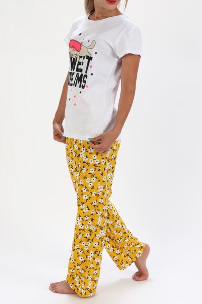 Meyz Crispy Patterned, Short Sleeve Cotton Women's Pajamas Set