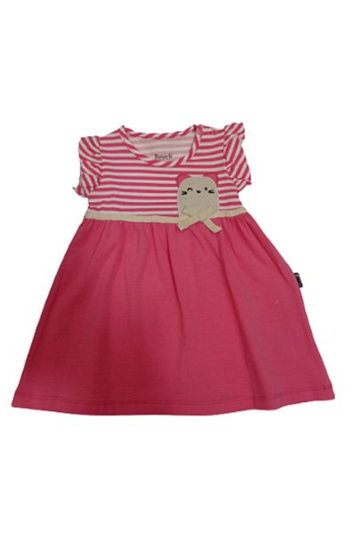 Miniworld MINIWORLD BABY GIRL STRIPED RABBIT FIGURED DRESS PINK