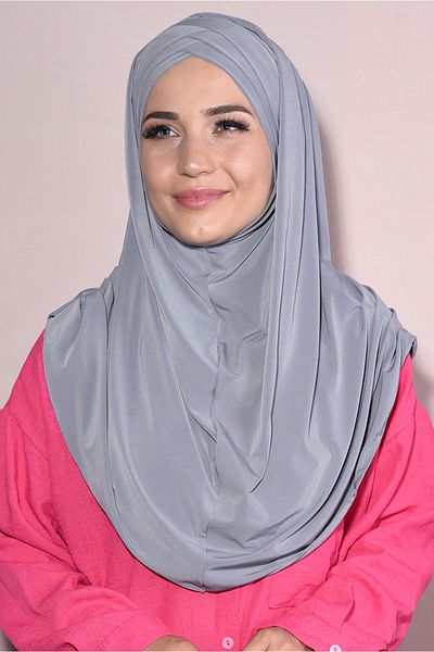 Nowa Scarf Ready-made Boneli Snap-on 3-Stripes Hijab Gray