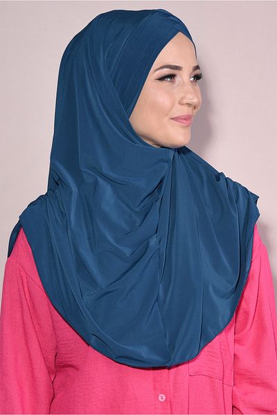 Nowa Scarf Ready-made Boneli Snap-on 3-Band Hijab Petrol Blue