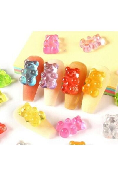 SİNKA Takma Tırnak Ayıcık Süsleme Dekor Süs Renkli Ayıcıklar 6 Adet