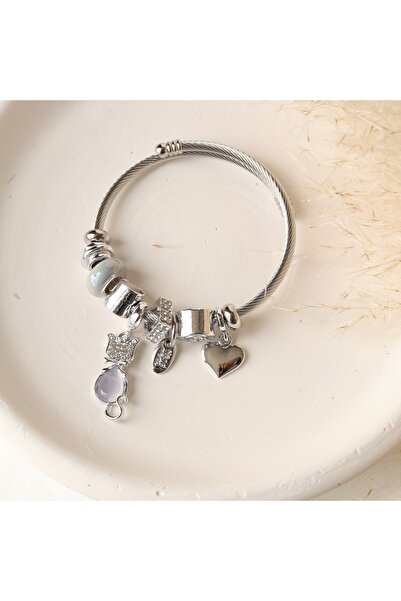 HEDİYEBOHÇAM Steel Bracelet Light Blue Cat Charm Bracelet