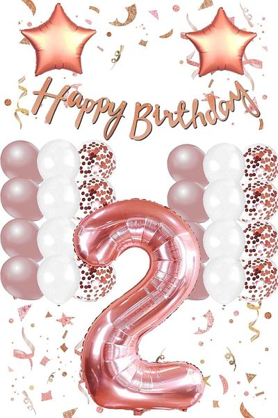 okyanus parti Σετ γενεθλίων Rose Gold Concept - Confetti Balloon and Star Foil