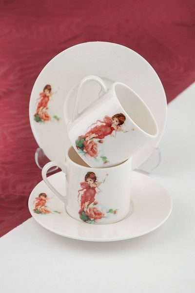 Bursa Porselen Dekor Fairy red coffee cup set for two