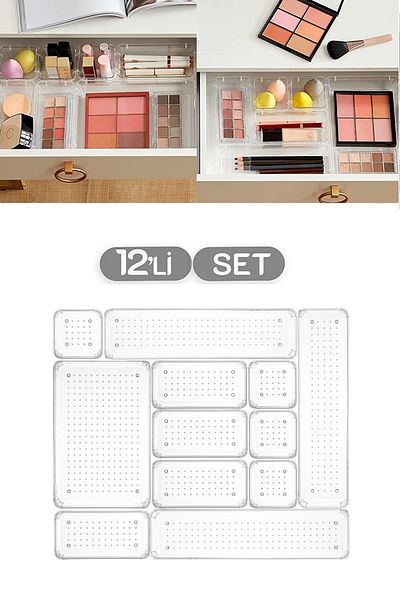 Meleni Home 12 Piece Punto Organizer - Bathroom Makeup Jewelry Organizer - Drawer Organizer