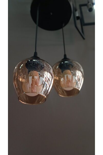 ZM AYDINLATMA 2'Lİ AÇIK AĞIZ CAMLI GOLD SARKIT AVİZE